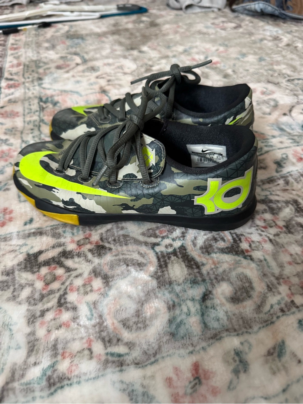 Nike KD Kids' Camouflage Basketball Shoes - Gray & Neon Yellow
